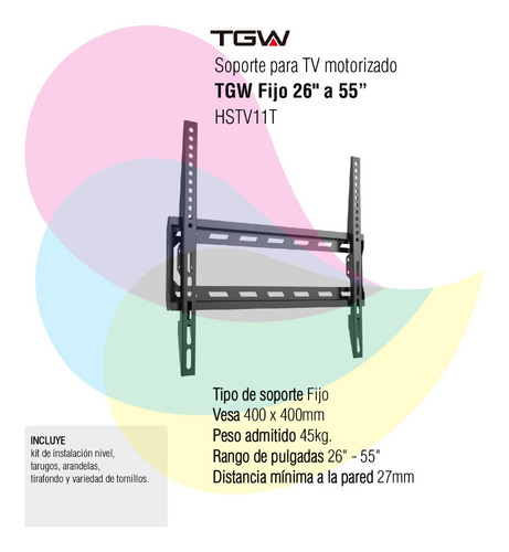 Imagen 2 de 6 de Soporte Tv Tgw Fijo 26 A 55 Hstv11t