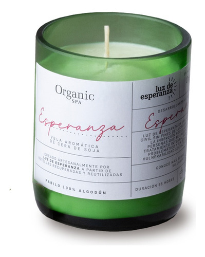 Organic Spa EL07V vela aromática de cera vegetal en vaso reciclado color verde claro