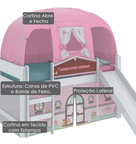 Cama Infantil Doce Casinha Play Com Escorregador, Cabana E C
