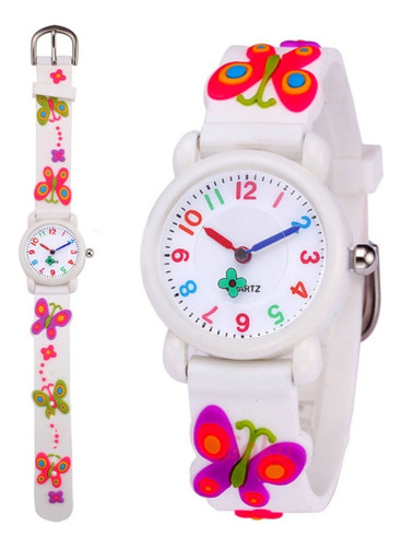 Reloj Niña Mariposa 3d Kawaii Impermeable Calidad Color de la correa Blanco