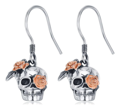 Pendientes De Calavera Gótica De Plata De Ley 925 Con Diseño