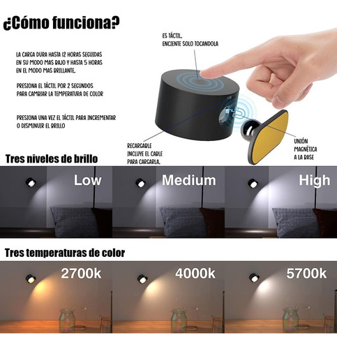 Imagen 10 de 10 de Lampara De Pared Inalámbrica. ¡ No Mas Cables !