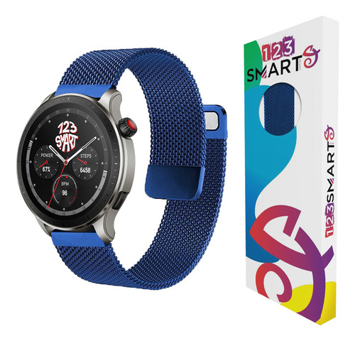 Pulseira De Aço Milanese Dupla Compativel Com Amazfit Gtr 4 Gtr3 Gtr 2 Gtr 2 Nova Versao Gtr 47mm Pace S1 Stratos 1 Stratos 2 E Stratos 3 - Cor Azul