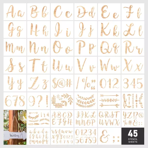 40 plantillas de pintura de letras, plantillas de números de letras  cursivas reutilizables, kit de plantillas de caligrafía, alfabeto,  plantillas de