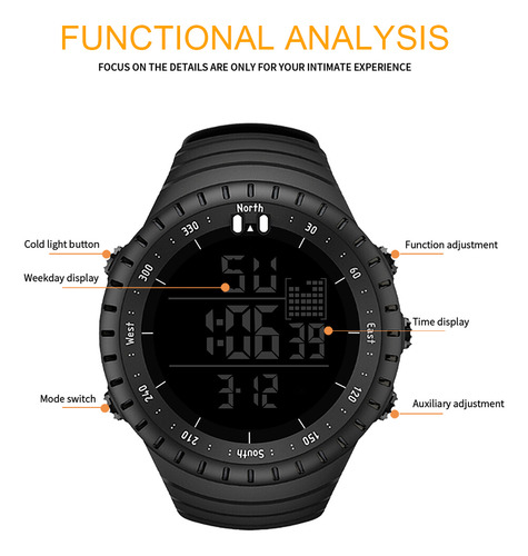 Relógio Esportivo Digital Masculino À Prova D'água, Led, Cro