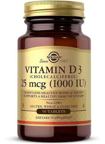 Vitamina D3 25mcg 1,000iu 90 Tabletas Solgar