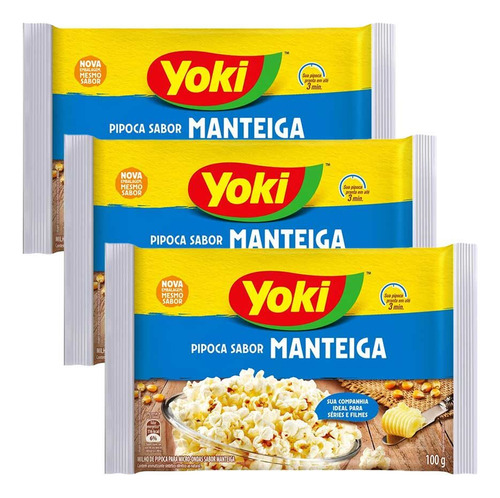 Kit 3 Pipoca De Microondas Manteiga Natural Milho Yoki 100g