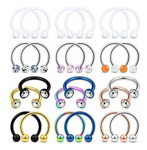 24pcs 16g Acero Quirúrgico Nariz Septum Anillos Piercing Joy