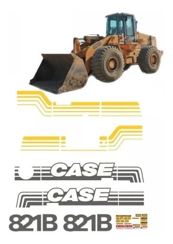 Adesivo Pá Carregadeira Case 821b Completo + Etiquetas Mk Cor Padrão Case 821b