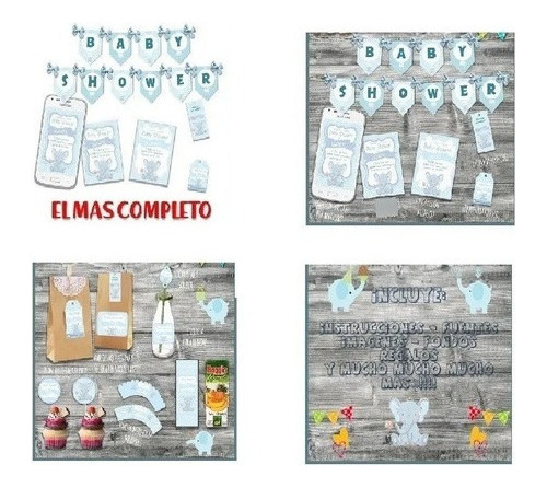 Kit Imprimible Candy Bar Baby Shower Elefante Bebe Nene ..