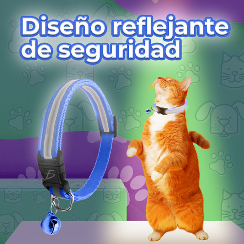 Collar Reflectante Campana Cascabel Mascotas 32cm Color Azul ELE-GATE