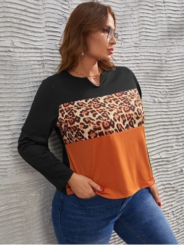 Blusa Negra Café Y Leopardo, Tallas Extras 1xl 2xl 3xl 4xl