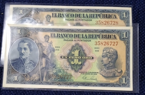 Billetes De 1 Peso Año 1954, Consecutivos, Estado 8.5