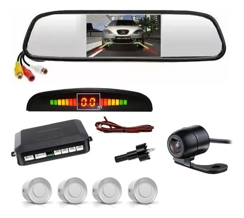 Kit Espelho Retrovisor Com Câmera E Sensor De Ré Prata