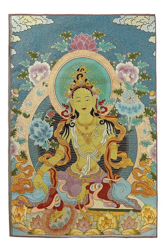 Bordado De Seda Thangka Tibetano Budismo Tara Verde Col...