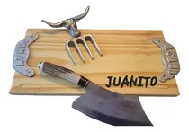 Comprar Kit Parrillero Asado Tabla Madera Asador Logo Hacha Garra