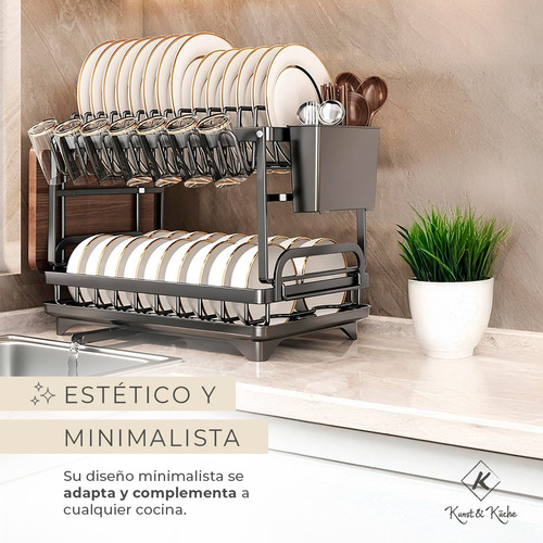 Secaplatos Escurridor Cubiertos 2 Niveles Organizador Cocina Color Negro