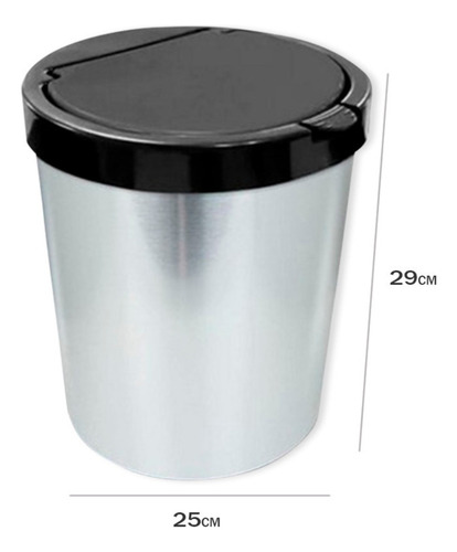 Lixeira 10 Litros Cesto De Lixo Tampa Click Label Prata Inox