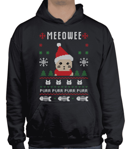 Sudadera Con Gorro - Meeowee Purr - Navidad Gatos - Ugly