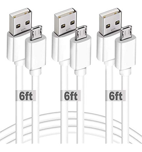 Usb A Micro Usb Cable, 3 Paquetes 6 Ft Long Fast Charge Usb