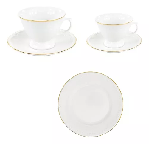 Jogo de café da manhã de porcelana luxo com filete de ouro