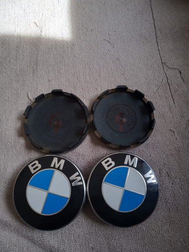 4 Centros De Rin Bmw Originales 6.8 Cm Negro-azul