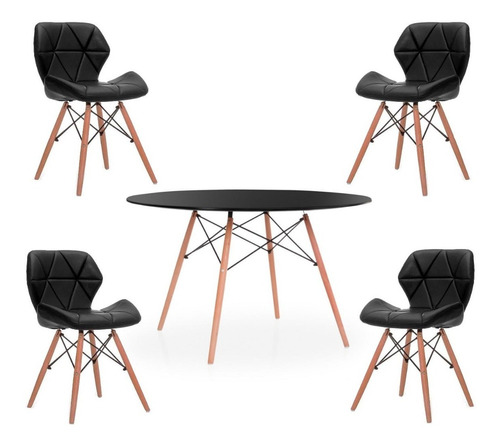 Combo Juego Mesa Comedor 120 + 4 Sillas Eames Soft Tapizadas