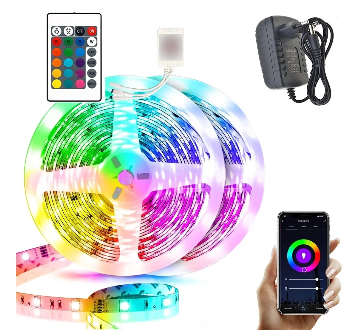 Tira Cinta Luces Led Rgb Wifi Maxwell 20 Metros Total Kit