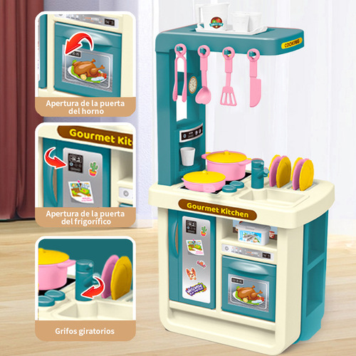 Mini Juego De Cocina De Juguete Educativo Con Platos Comida Color Azul