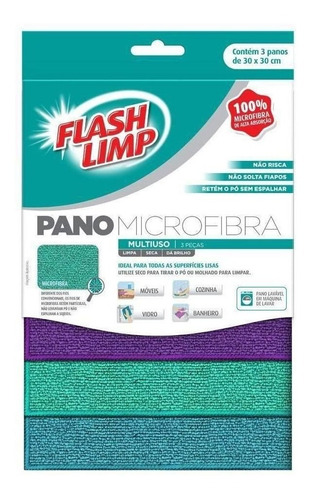 Pano Multiuso Microfibra Com 3 Panos Flash Limp Flp 6742