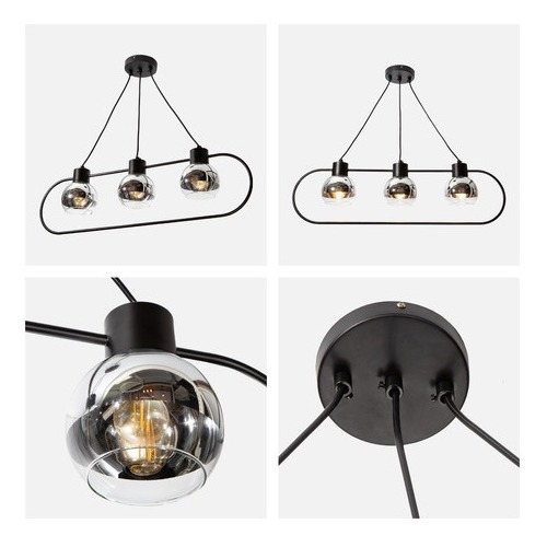 Lámpara Colgante Modern Luxe Lumimexico 23131-2 Negro E27 40w 3 Luces