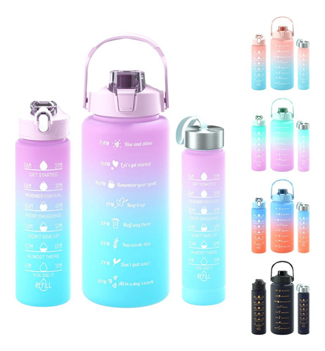 Pack 3 Botellas De Agua Frase Motivacional 2l 900ml 300ml 