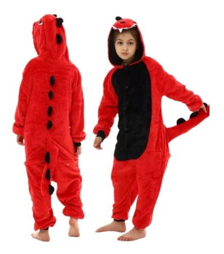 Pijama Enterizo De Capucha Niño Disfraz Dragon Rojo Kigurumi