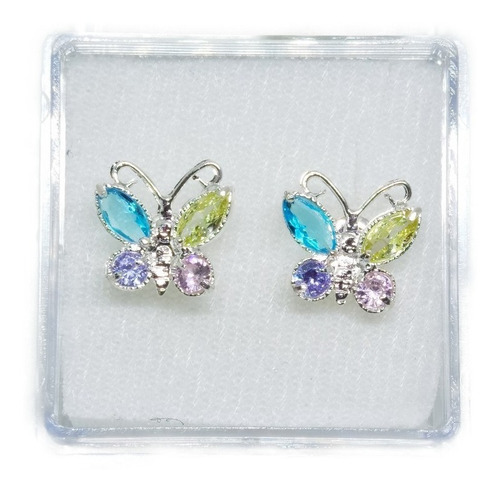 Aretes De Mariposa Alas Dobles De Plata 925 Zirconias