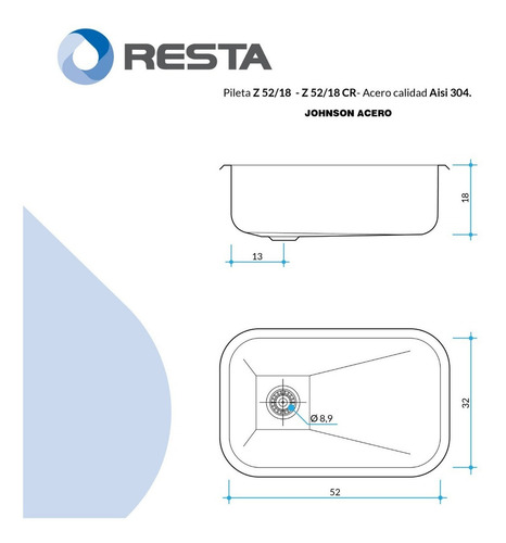 Pileta De Cocina Johnson Simple Acero 304 Z52/18