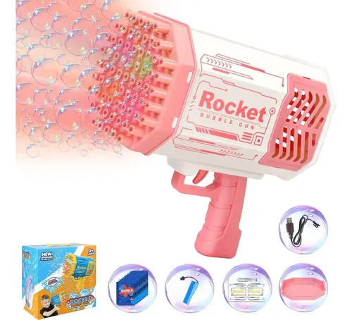 Pistola De Burbujas Con Música Y Luces LED – Máquina Portátil De Pompas Con 8 Salidas, Impermeable Y Sin Fugas, Regalo Para Niños 3-8 Años