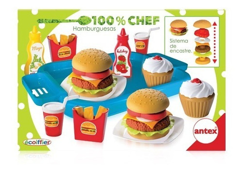 Bandeja Hamburguesas Antex 100%chef Cocina Comida Juguete