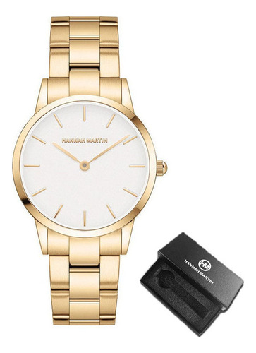 Reloj Hannah Martin Simple Impermeable De Acero Inoxidable Color De La Correa Golden/white