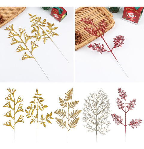 Decoración De Árbol De Navidad Con Hojas De Flores Doradas,