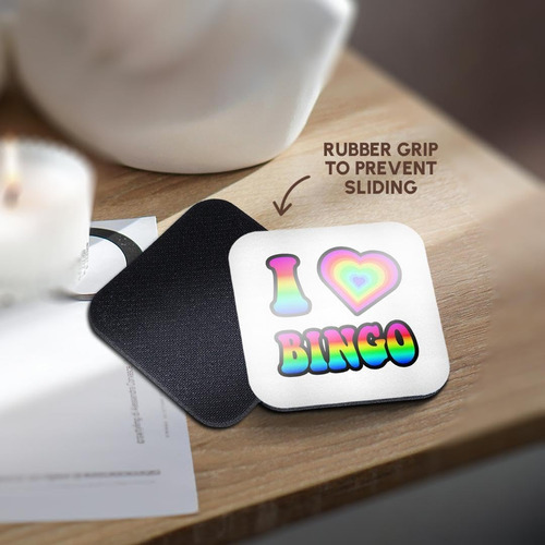 3drose Groovy Hippie Rainbow I Heart Love Bingo - Posavasos