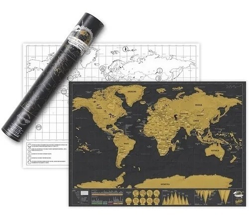 Mapa De Rasca Grande Negro Oro Scratch Mapa Mundo