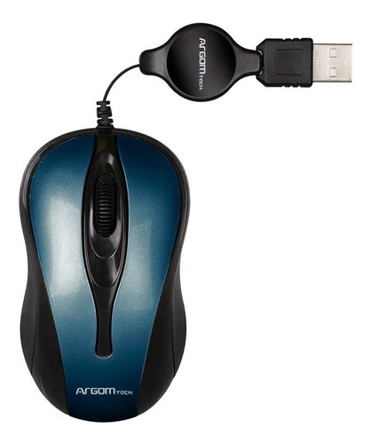 Mouse Óptico Cable Retráctil Argom Tech Azul