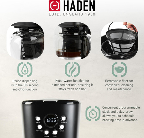 Haden 12 Taza De Cafetera De Cafetera Programable Para Goteo
