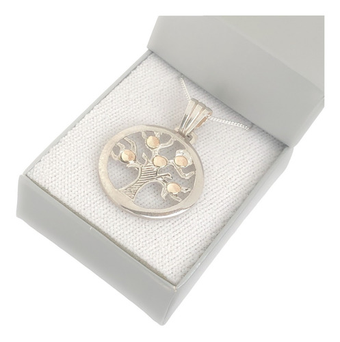 Imagen 1 de 8 de Dije Arbol De La Vida Plata Y Oro Cadena De Plata 925 (i544)