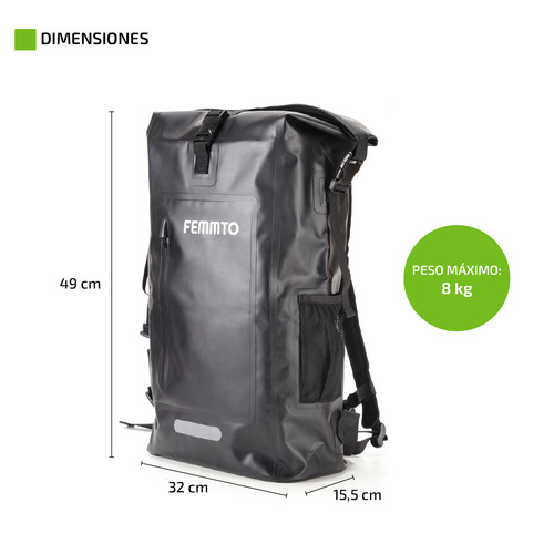 Imagen 3 de 9 de Mochila Estanco De Aire Libre 25 Lts Femmto Mochilero Viaje Color Negro