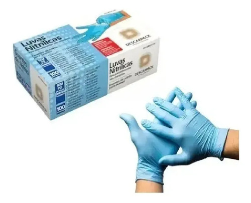 Luva De Nitrilo Cor Azul Sem Pó C/100 Unidades Tam.g - Descarpack