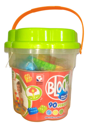 Juego Encastre Bloques Construccion Niño 90 Pzas Balde Reloj Color Multicolor
