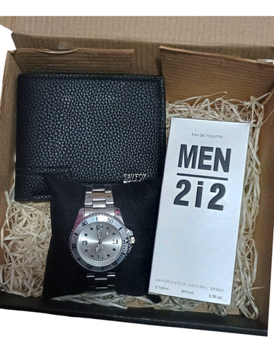 Set Box Regalo Hombre Caja Moño Reloj Perfume Encendedor Usb