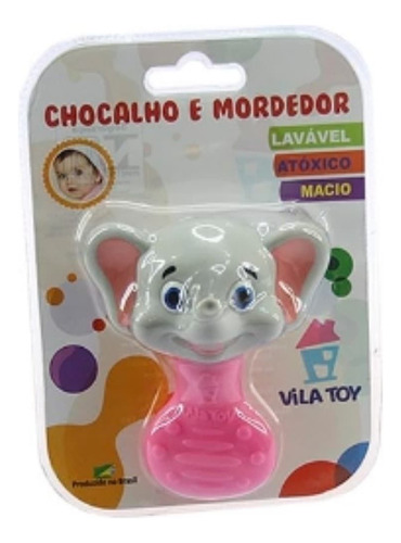 Chocalho Mordedor Elefante Rosa 100-301 Vila Toy