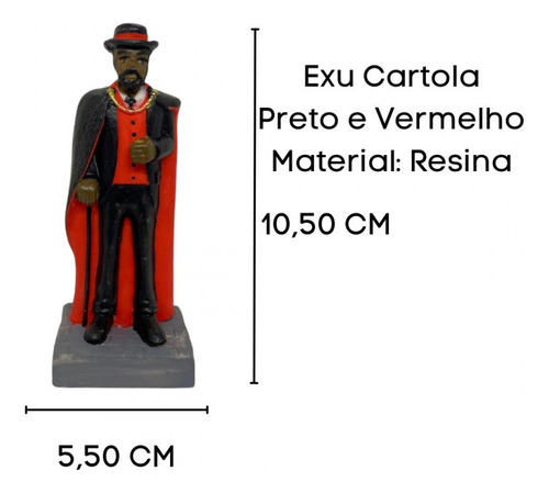 Escultura Exu Cartola Capa Preta E Vermelha 10,50 Cm Resina